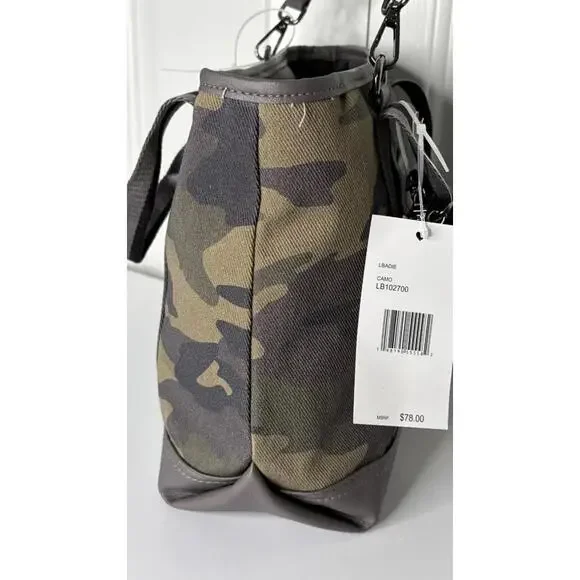 Betsey Johnson Camo Tote Bag with Heart Charm & Fuzzy Pom – NWT